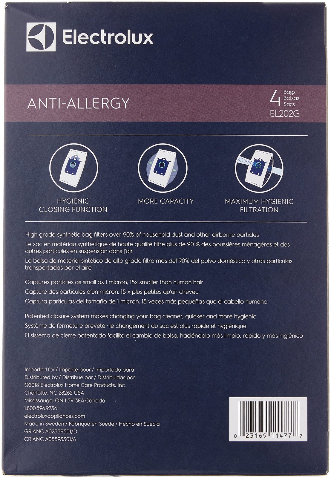 EL202G S-bag Anti-Allergy Synthetic Vacuum Bags, 4 Pack , Blue