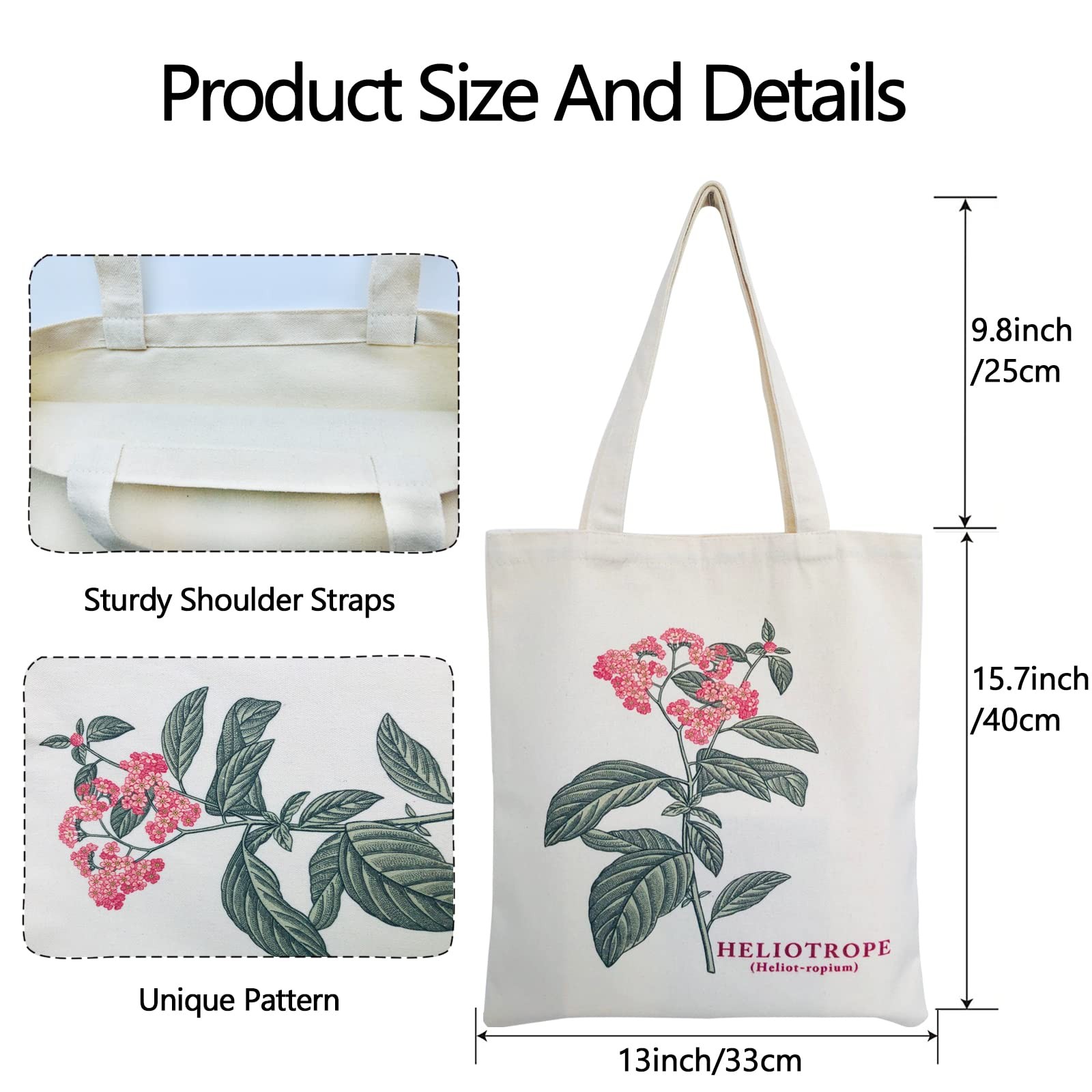 Canvas Floral Botanical Tote Bag for Women , Reusable Grocery Bags, Cute Cat …