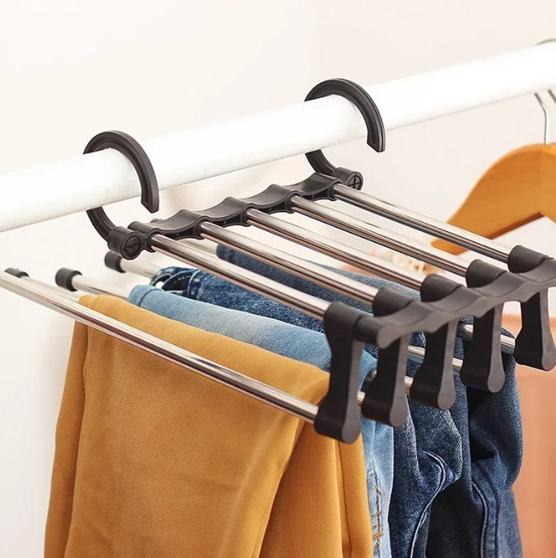 1pc Telescopic Folding Pants Rack Multi-Layer Hanger Closet Storage Clip – NEW