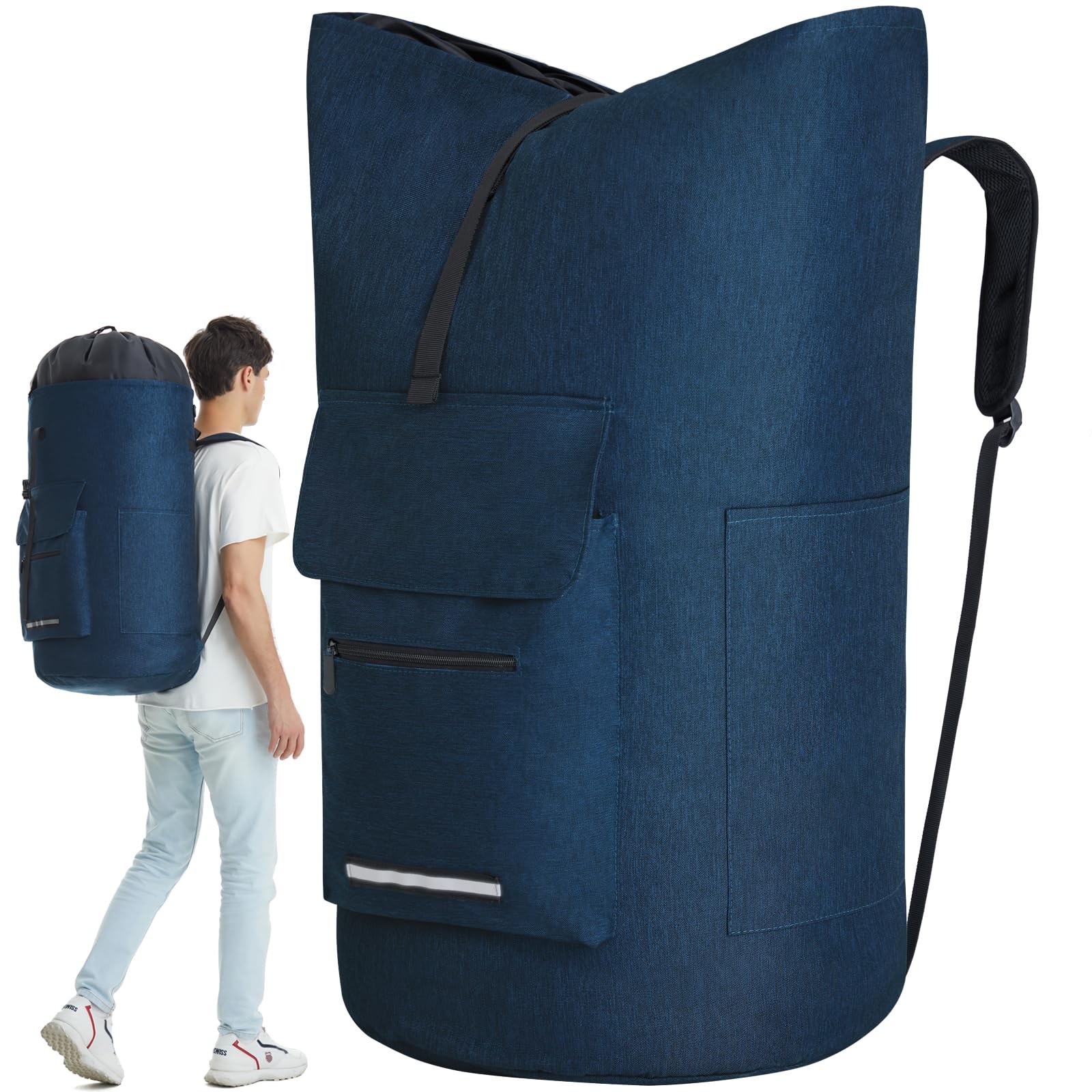 115L Heavy Duty Laundry Backpack w/Straps, XL Bag for Dorm Room, 28-38″H