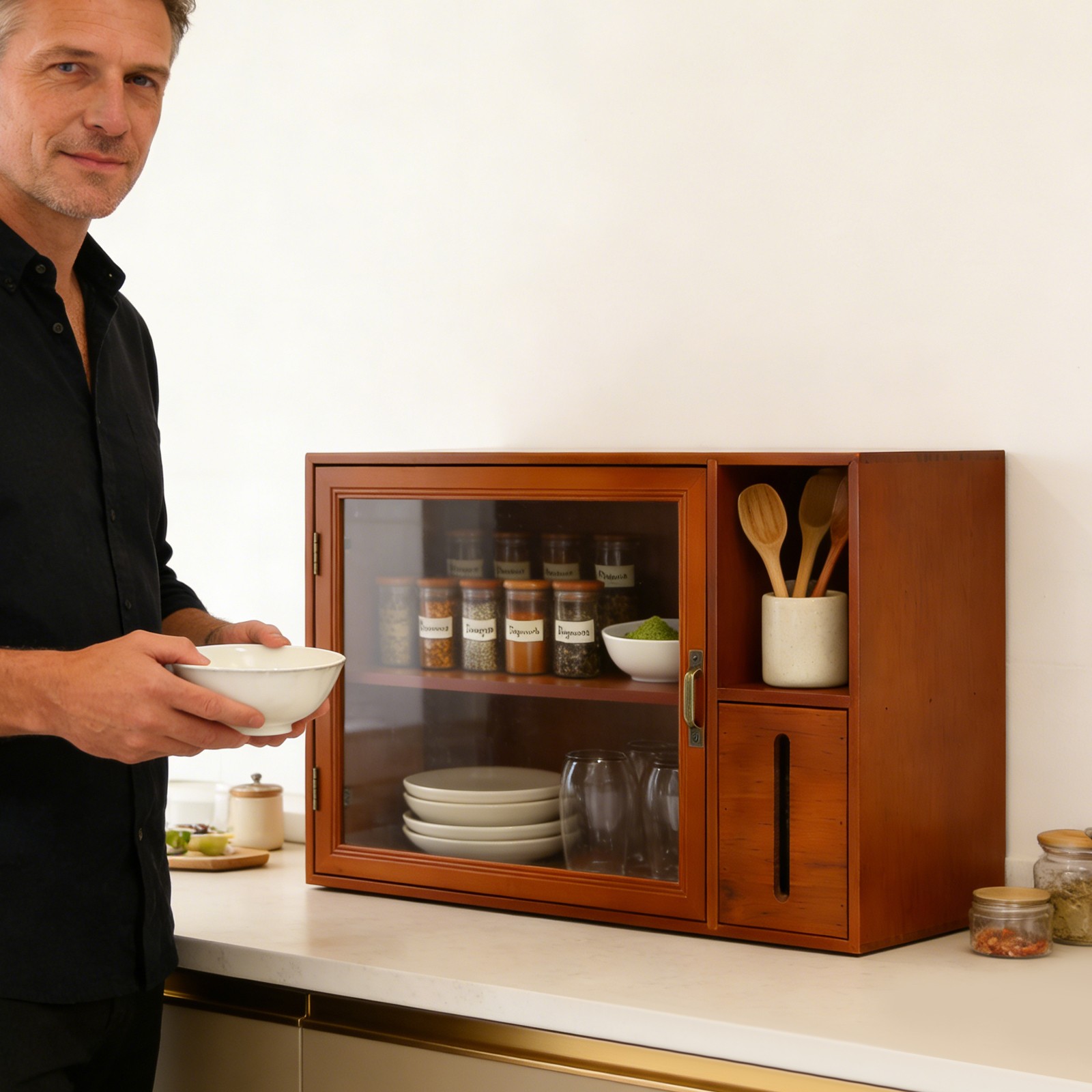Storage Rack With Door, Countertop Organizer for Bread, Cup, Jar, Small Decor