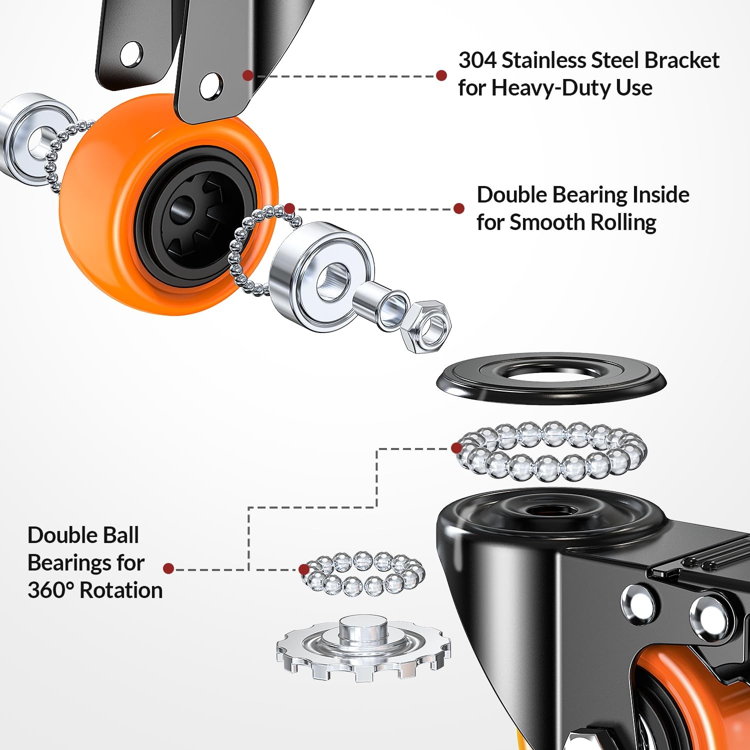 4 PCS 2 Inch Side Mount Caster Wheels Heavy Duty LShaped Bracket 550 LBS