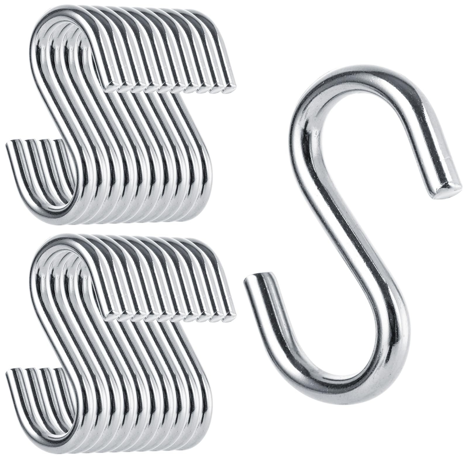 50 Pcs Heavy Duty S Hooks – 304 Stainless Steel, 2″ Metal Hangers for Kitchen, W