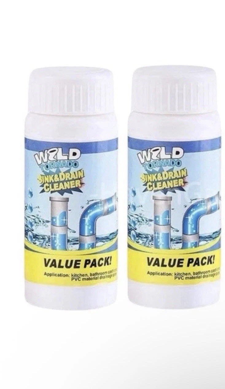 2 Wild Tornado Pipe Dredge, Powerful Sink Drain Cleaner Powder, Fast Foaming