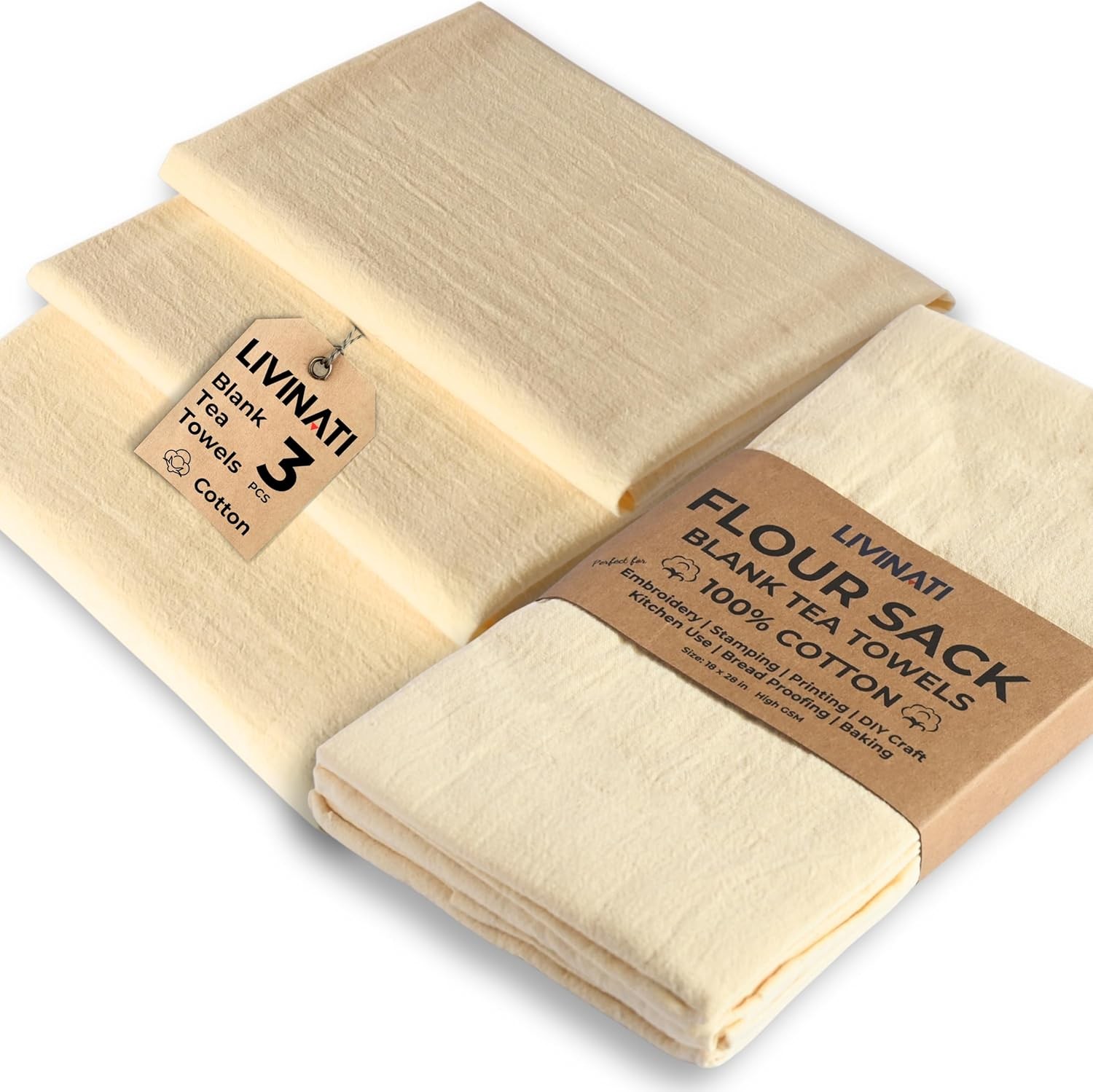 Natural – Blank Plain – Linen Tea Towels For Kitchen – For Crafting Embroidery