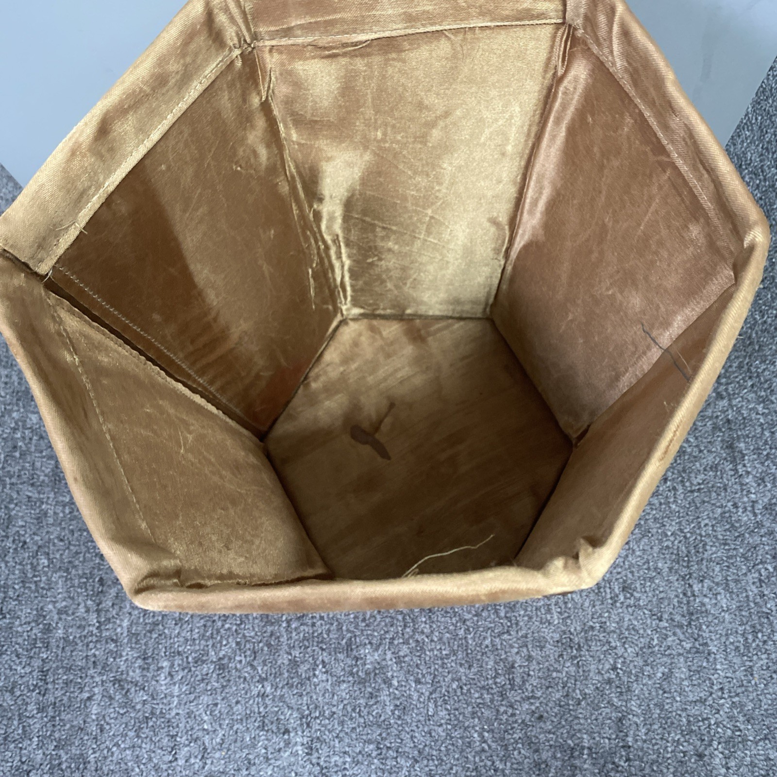 VTG Chinese Silk Brocade Hexagonal Waste paper Trash Basket Mcm 11.5x9x8″