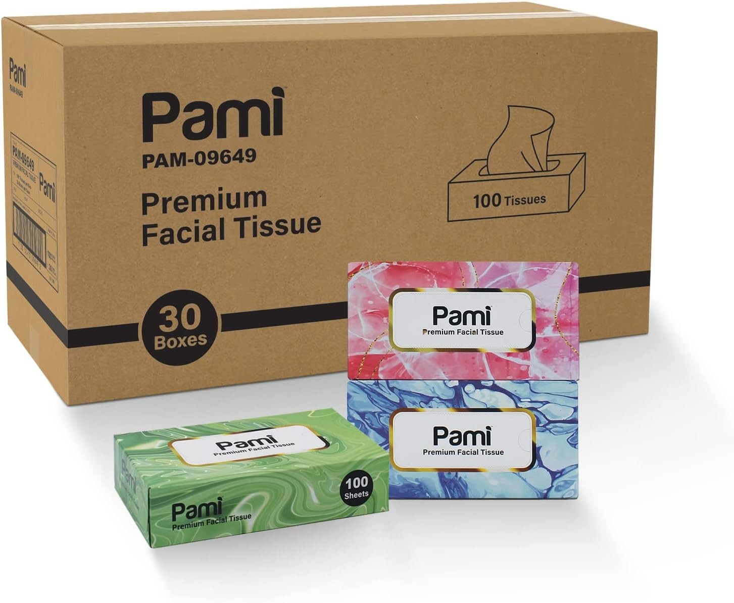 PAMI Premium Facial Tissues 30 Boxes Soft 2-Ply 3000 Count Bulk for Home Office