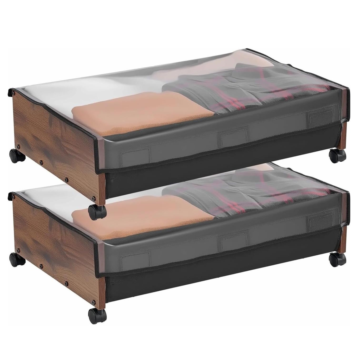 25.6in Under Bed Storage with Wheels 2 Pack Rolling Organizer Bags Clothes Shoes