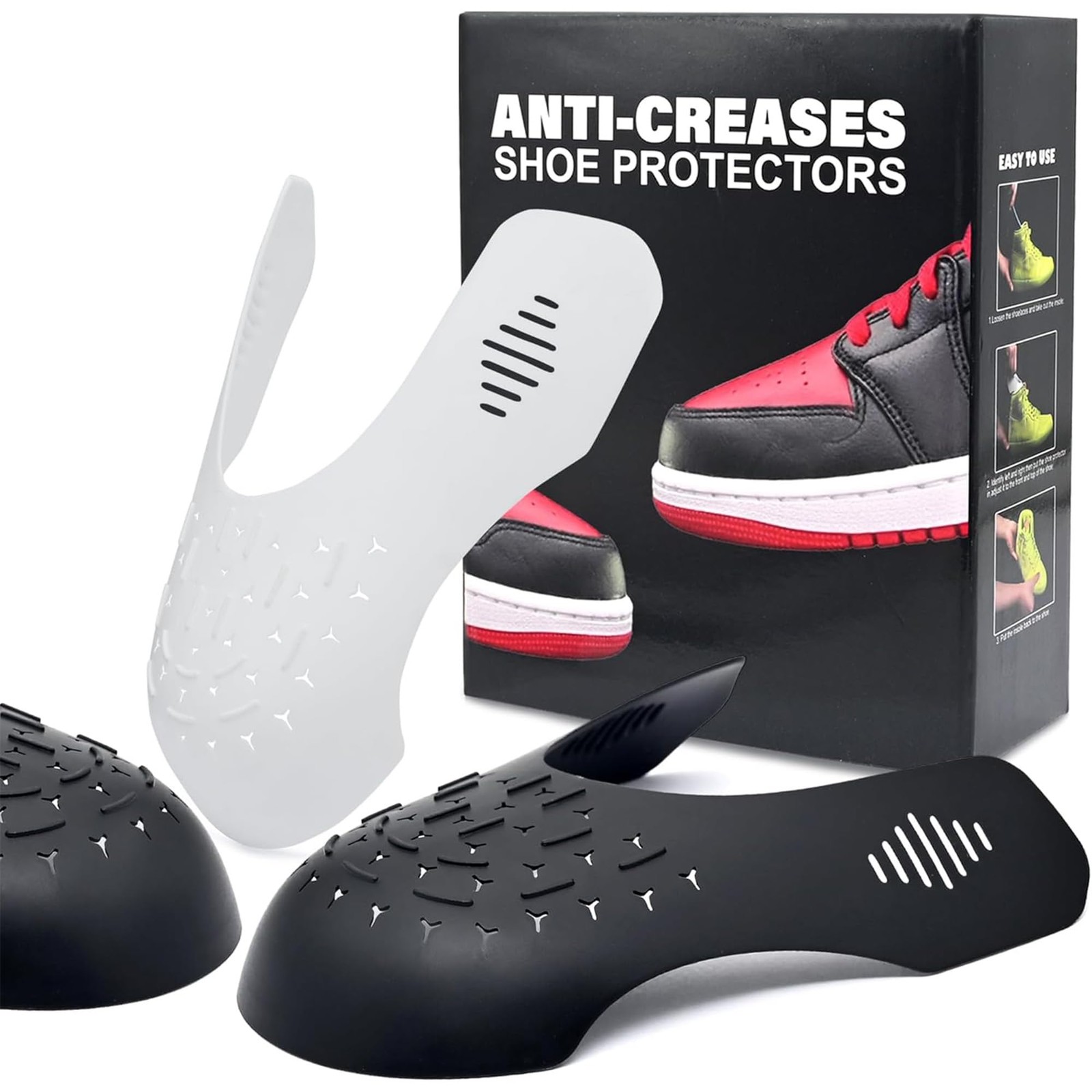 TUPEED 4 Pairs Shoe Crease Preventers, Anti Men’s US Size 7-12, Black & White