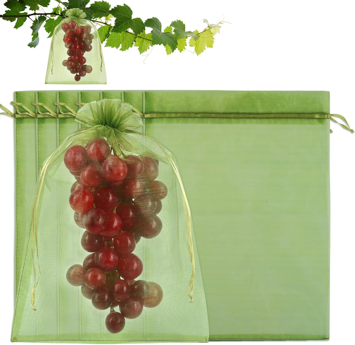 100Pcs Fruit Protection Bags, 8X12 Inch Green Grape Netting Cover Drawstring Mes