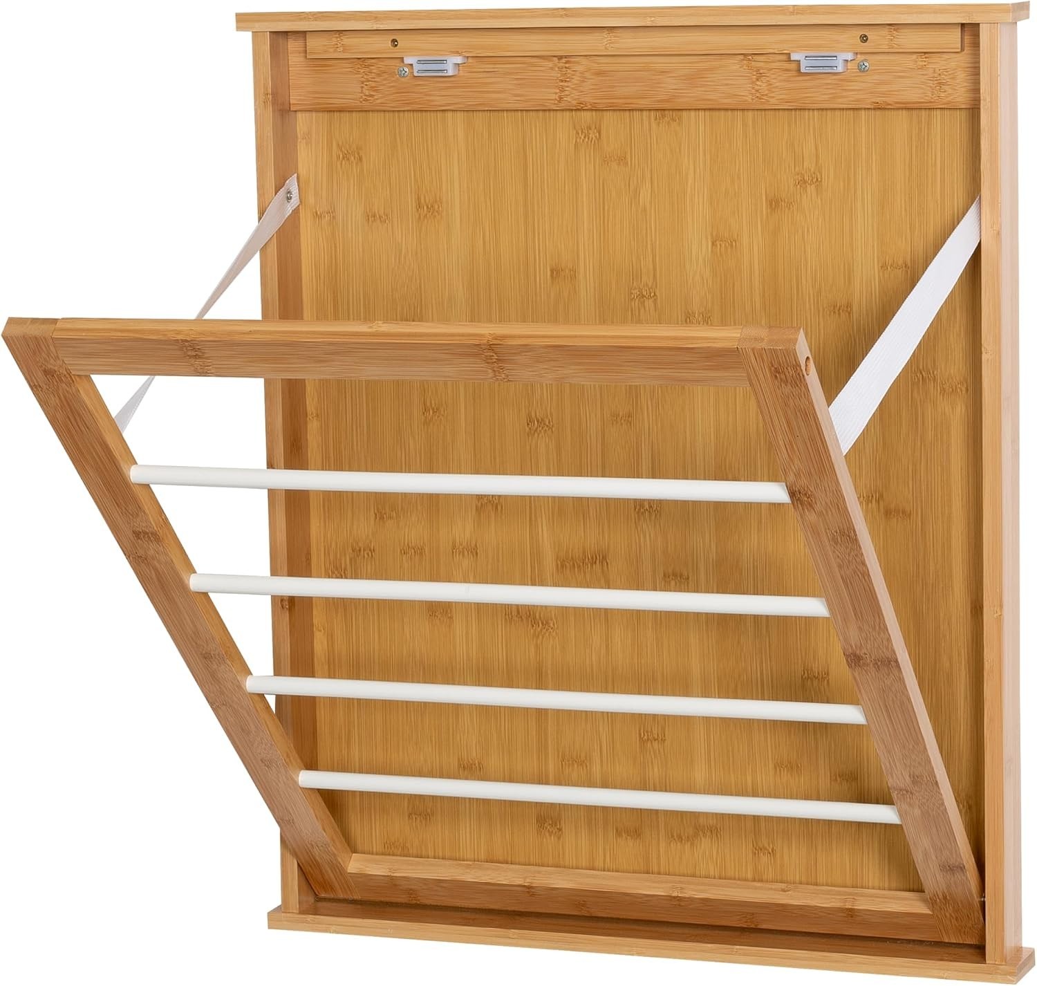 Wall-Mounted Clothes Drying Rack, Bamboo, Collapsible, 23 in W x 27.25 in H