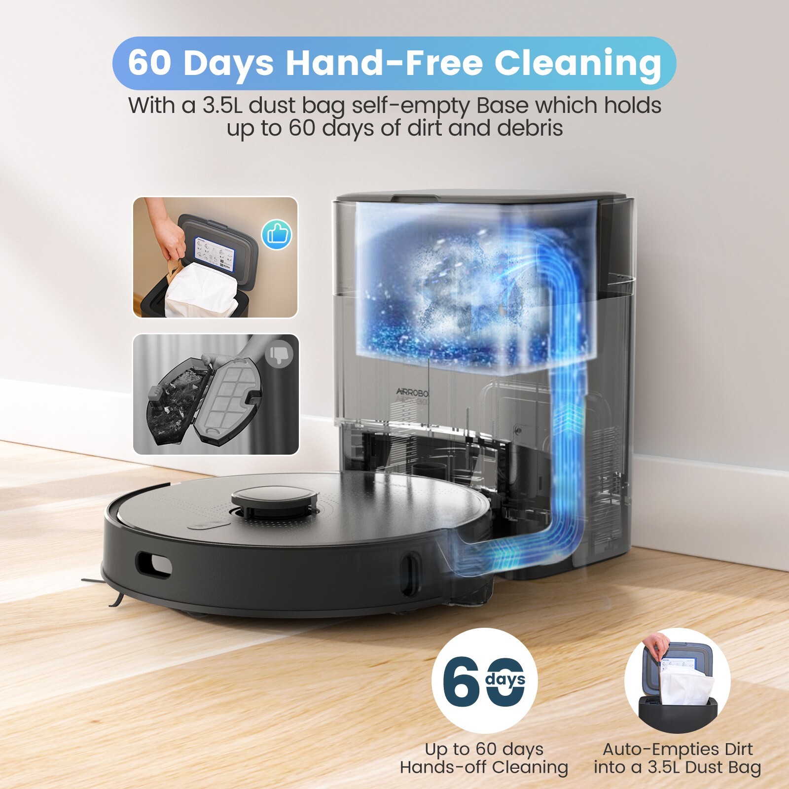 AIRROBO L40+ Robot Vacuum and Mop Self-Empty Home Mapping 3000Pa 180Min 3.5L