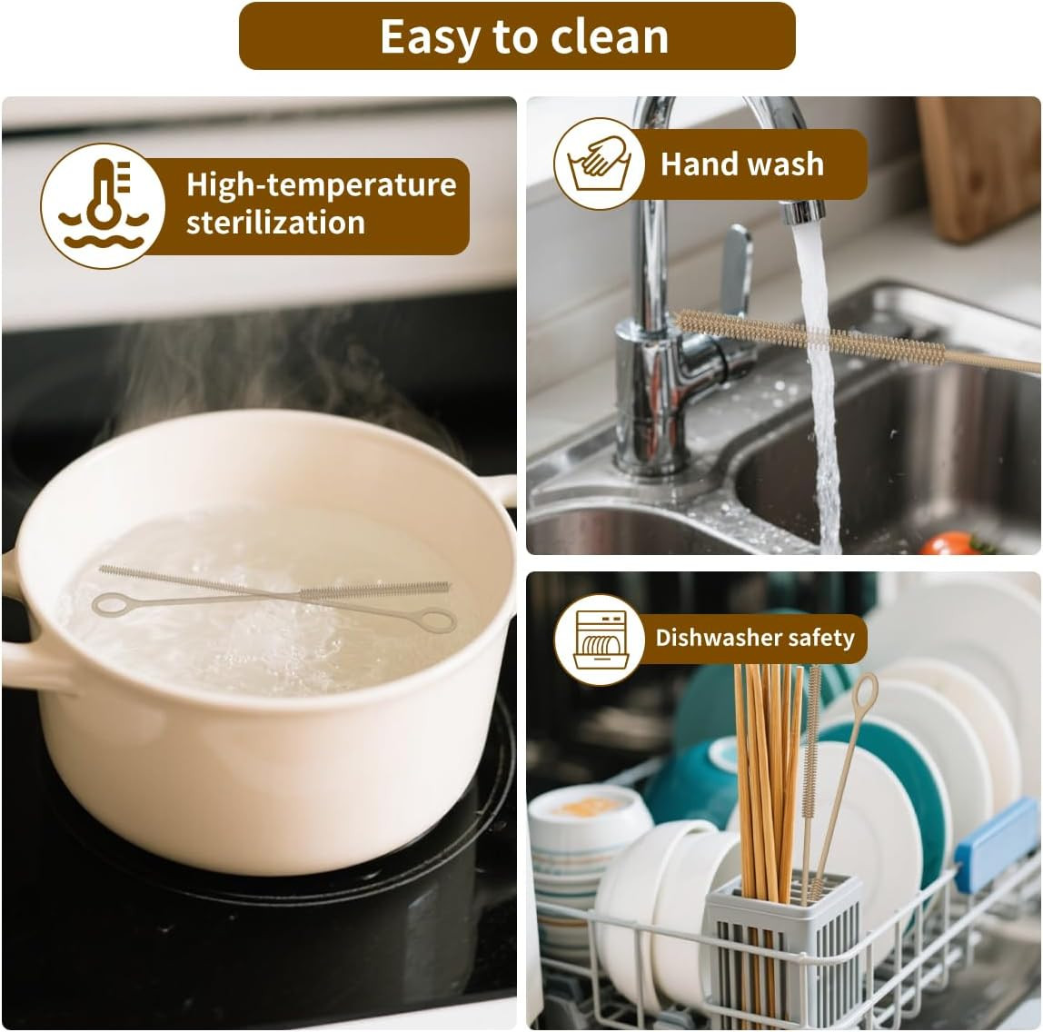 2Pcs Silicone Straw Cleaner Brush, 9.84In Reusable Straw Cleaner with Bendable S
