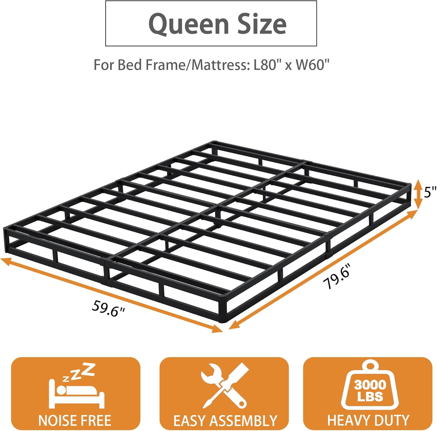 Snaye Queen Box Spring Bed Base 5 Inch, 3000Lbs Heavy Duty Box Spring Queen