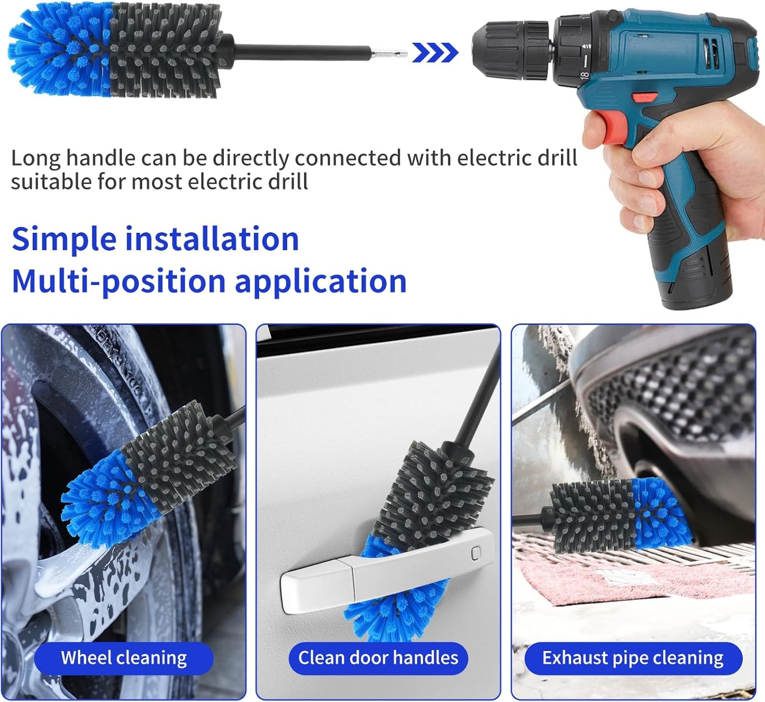 Soft Drill Wheel Cleaner Brush, Drill Brush for Car Wheel, No Color: Blue+grey