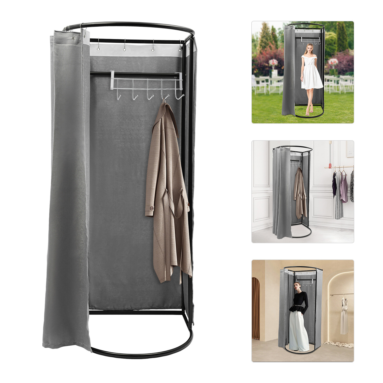 Fitting Room with Grey Shading Curtain, Portable Clothing Store Dressing Room