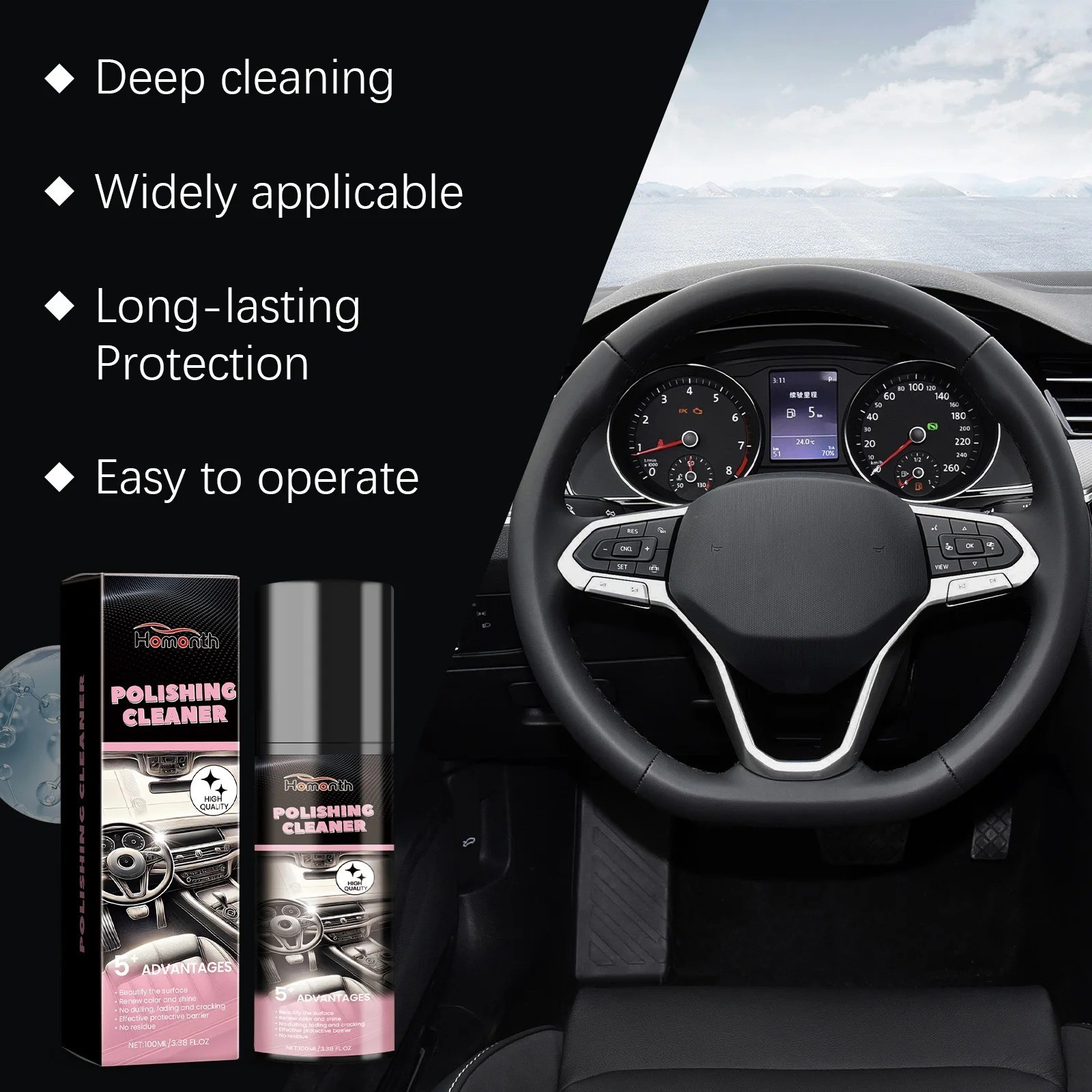 3PCS Car Interior Cleaner, 2026 New Polishing Cleaner for Interior Detailing US