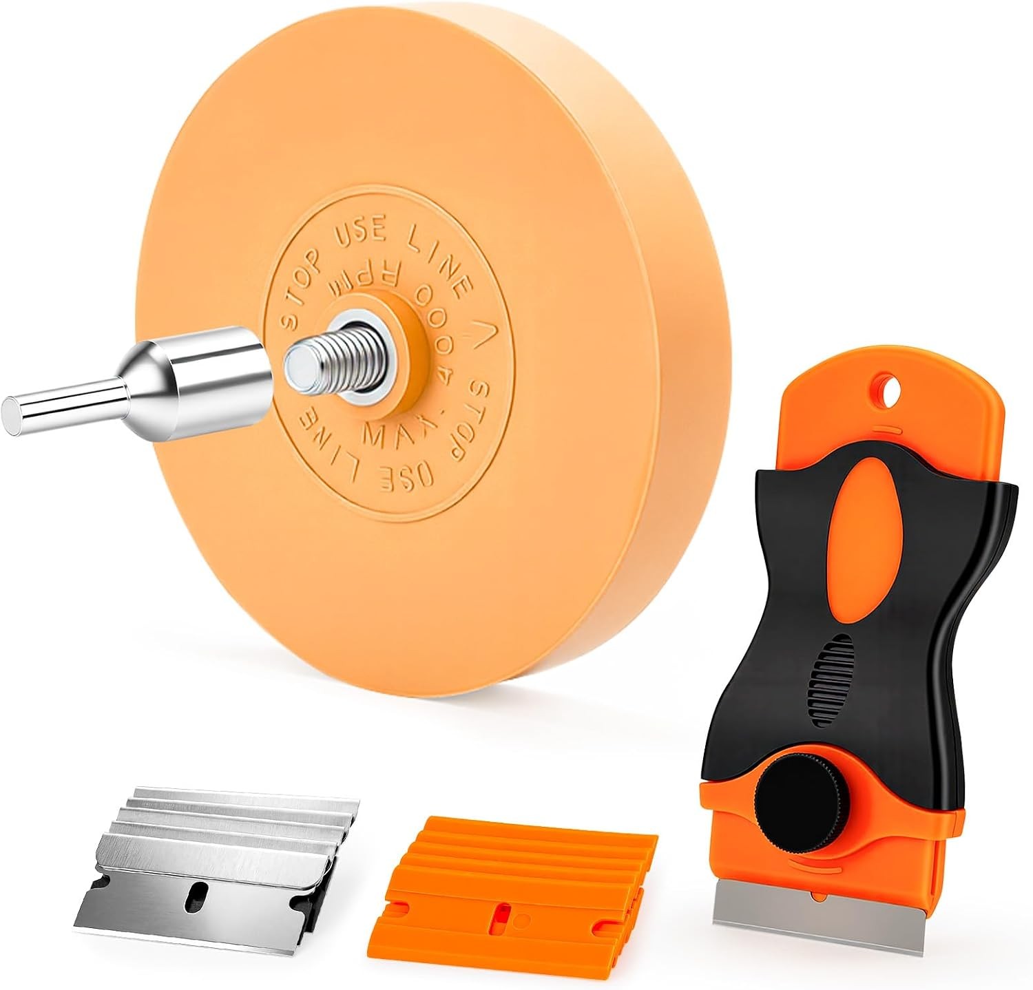 Eraser Wheel Decal Remover Tool Kit with Drill Adapters Razor Scrapers for Cars
