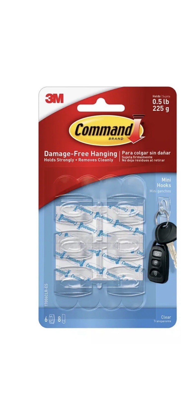 Package 3M Command Mini Hooks Damage Free Hooks Wall Door Clear D6