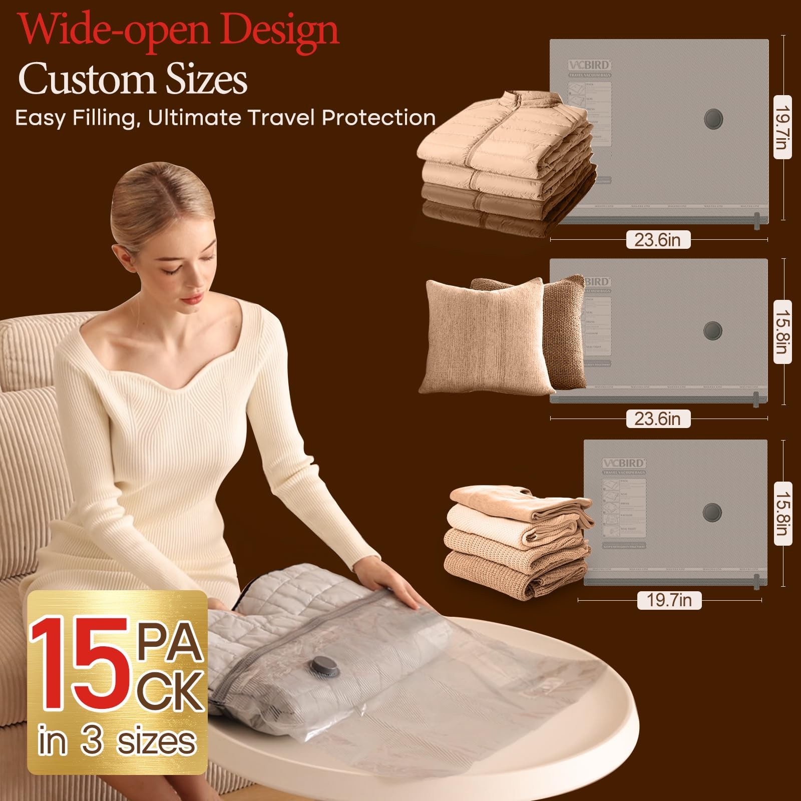 15 Pack Compression Bags, Travel Vacuum Storage, Rechargeable Pump, Grey