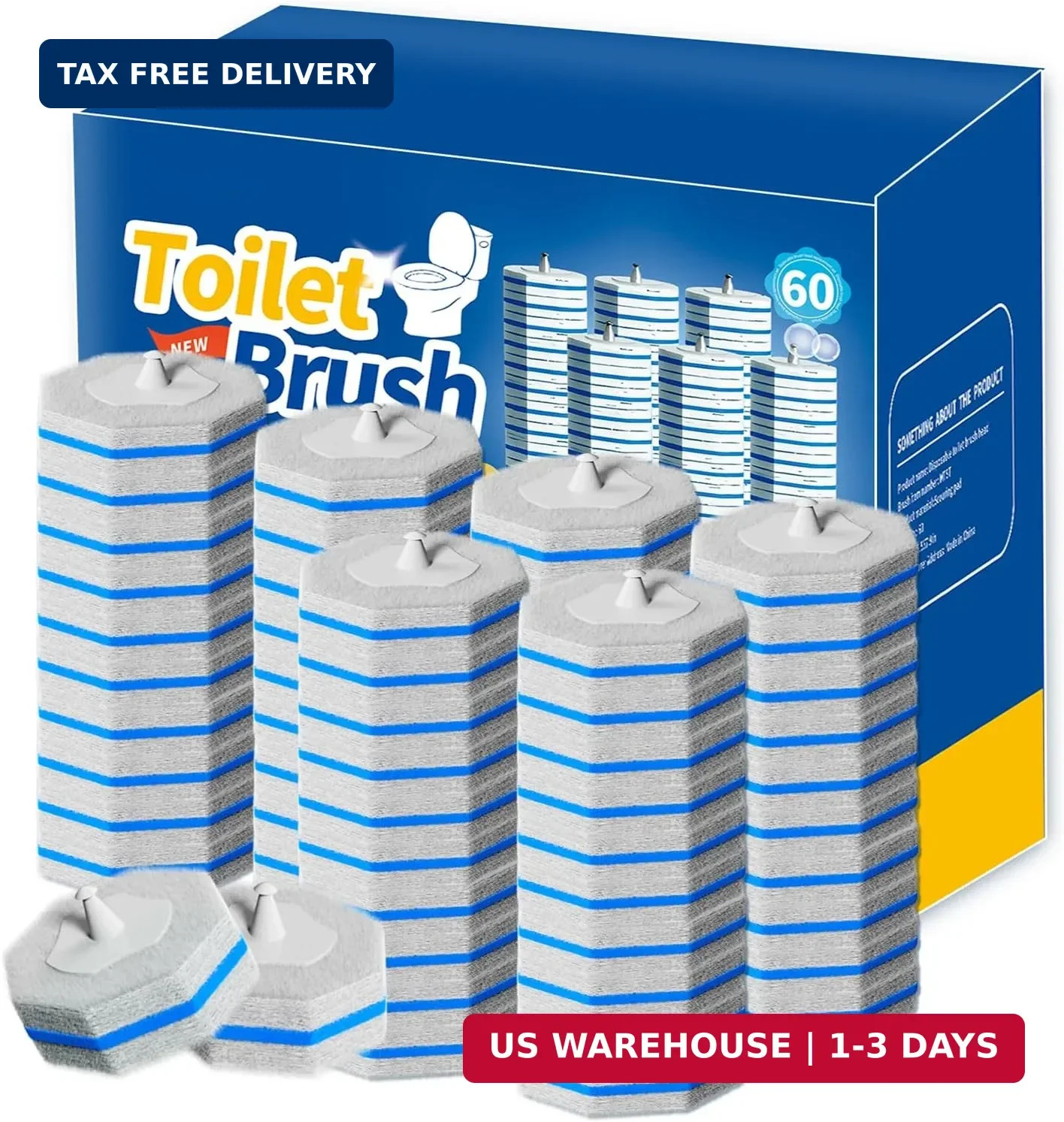 60PCS Disposable Toilet Brush Refills High-density Cleaner Wands for Clorox
