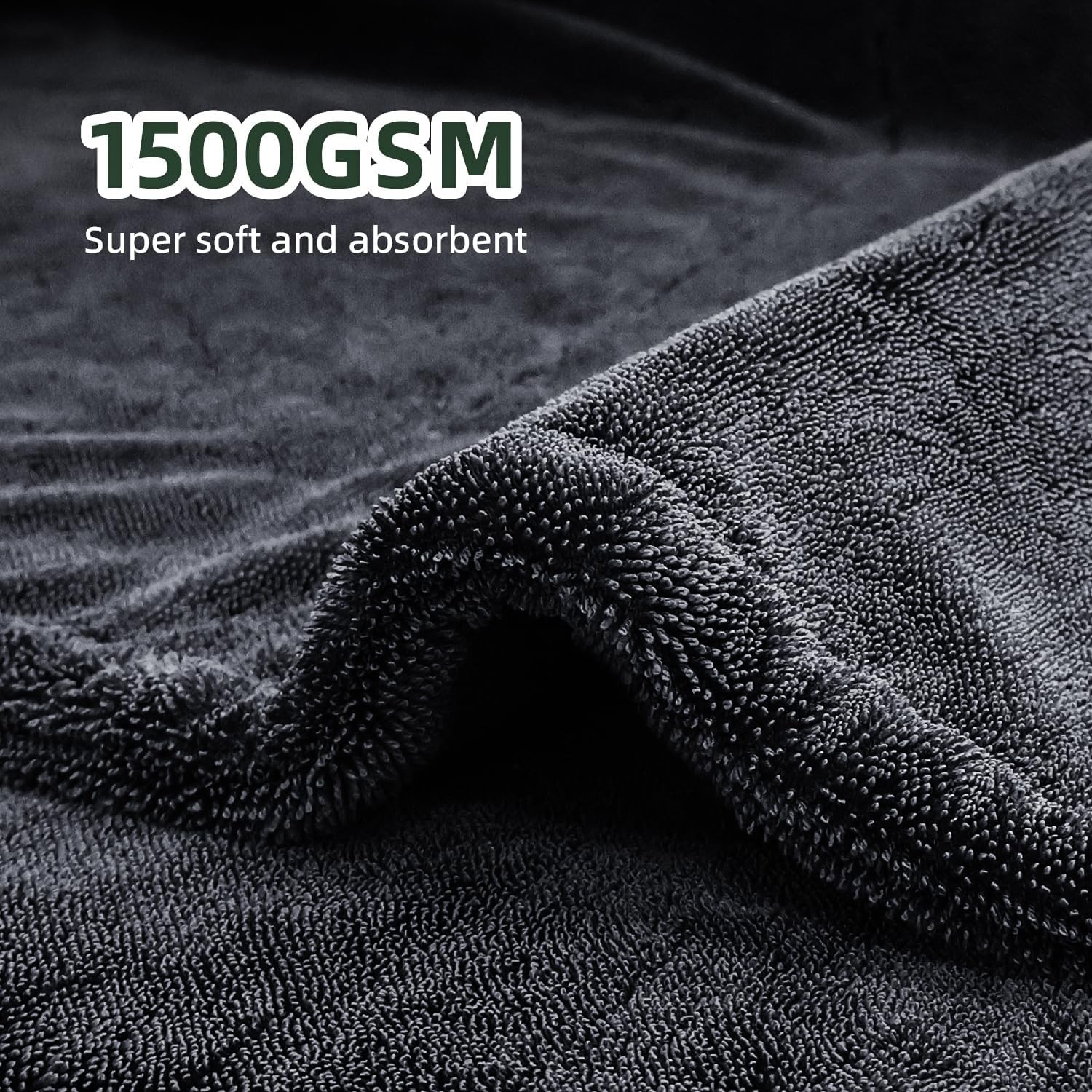 2 Pack 1500GSM Microfiber Drying Towel for Car 24″x36″ & 11.8″x11.8″(Grey) |