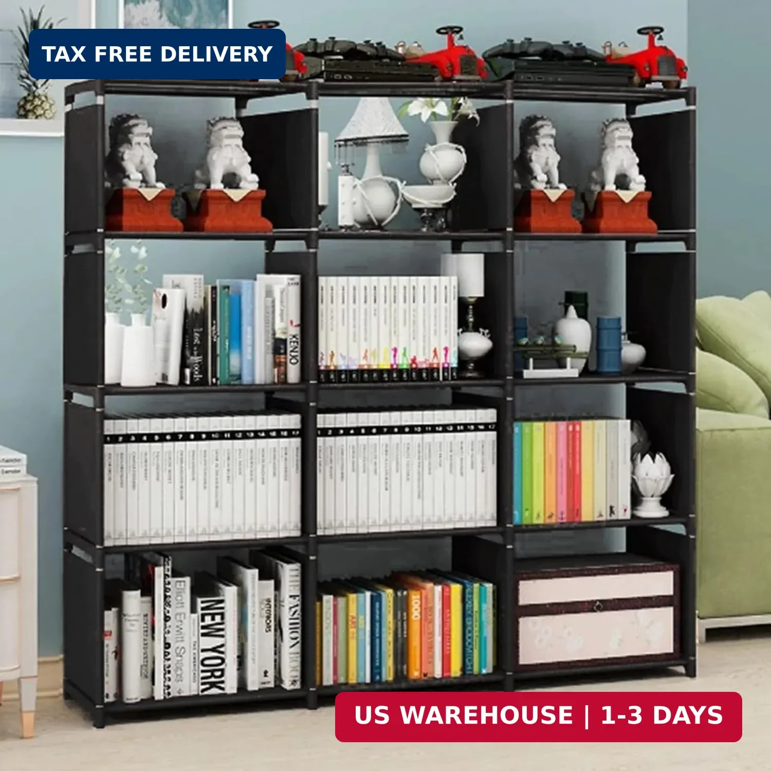 12 Cube Storage Organizer Book Shelves, DIY Open Stackable Bookshelf, Extra Larg
