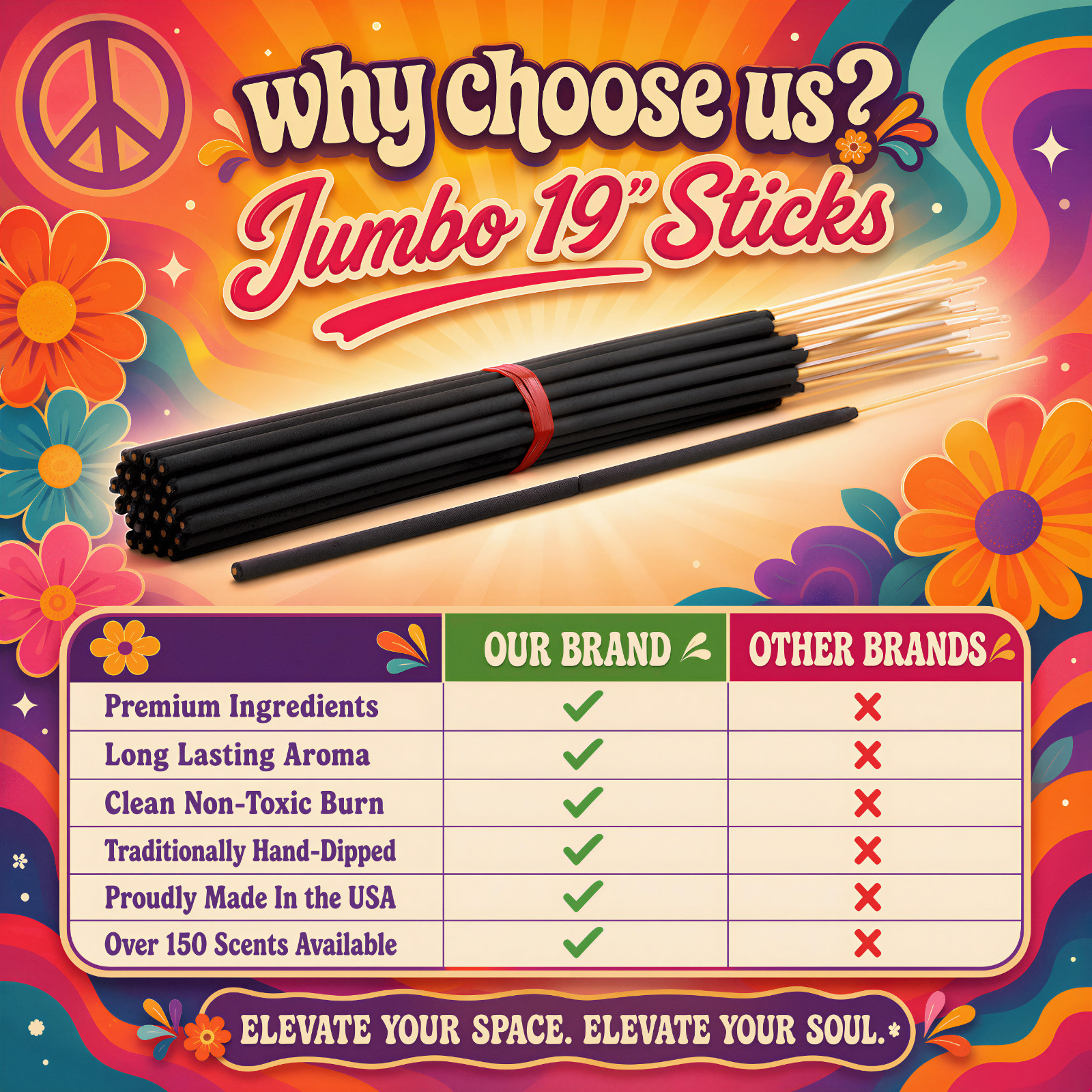 DRAGONS BLOOD Incense Sticks 19″ Jumbo Extra Large Bulk Handmade Hand Dipped