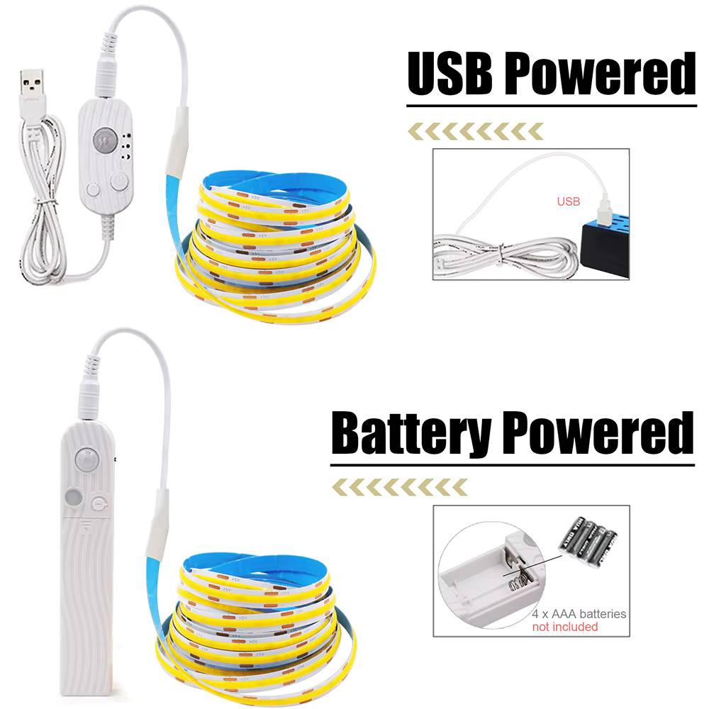 5V Motion Sensor LED Strip Light USB Rechargeable Under Cabinet Closet Stair Nig