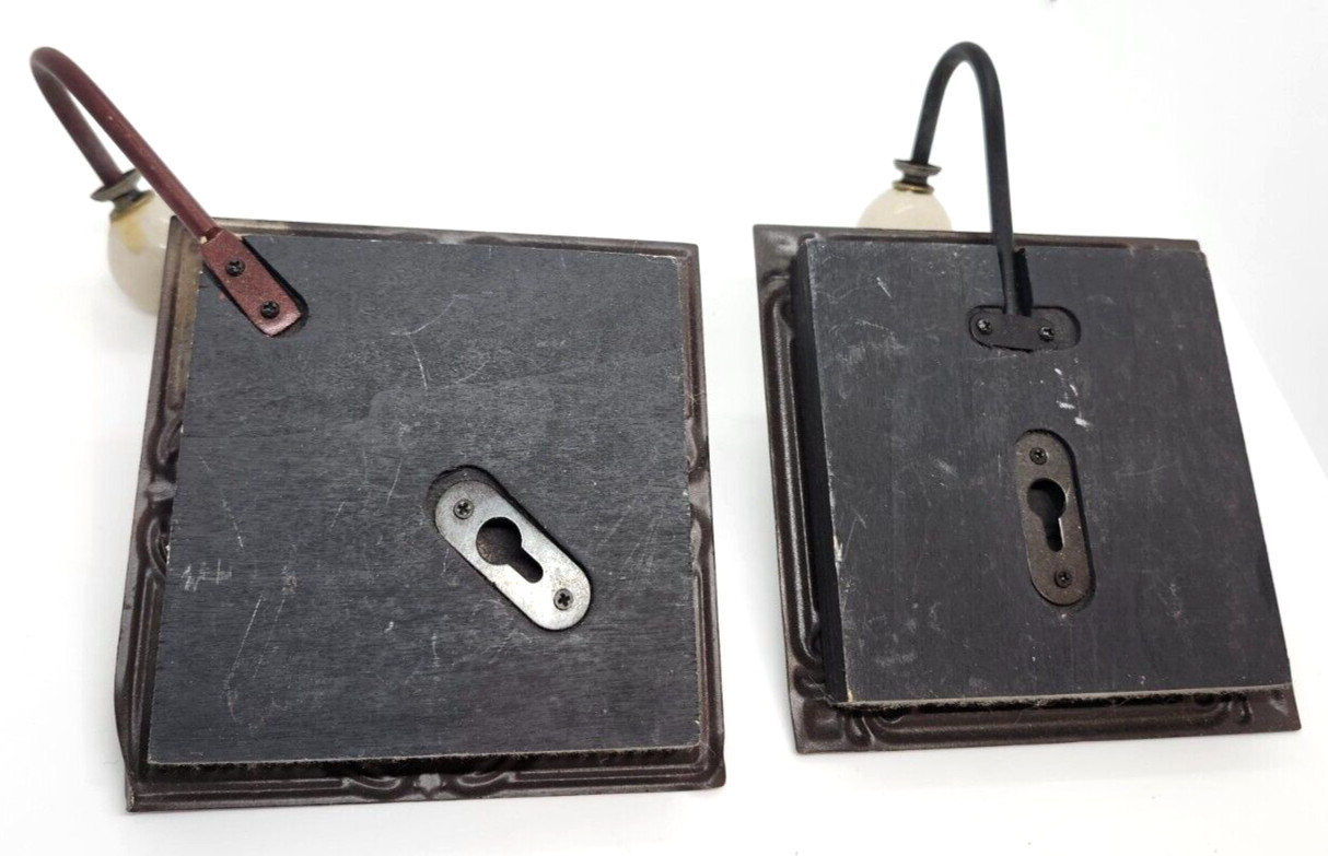 Embossed Metal Tile Hooks Decorative Set of 2 Black and Red