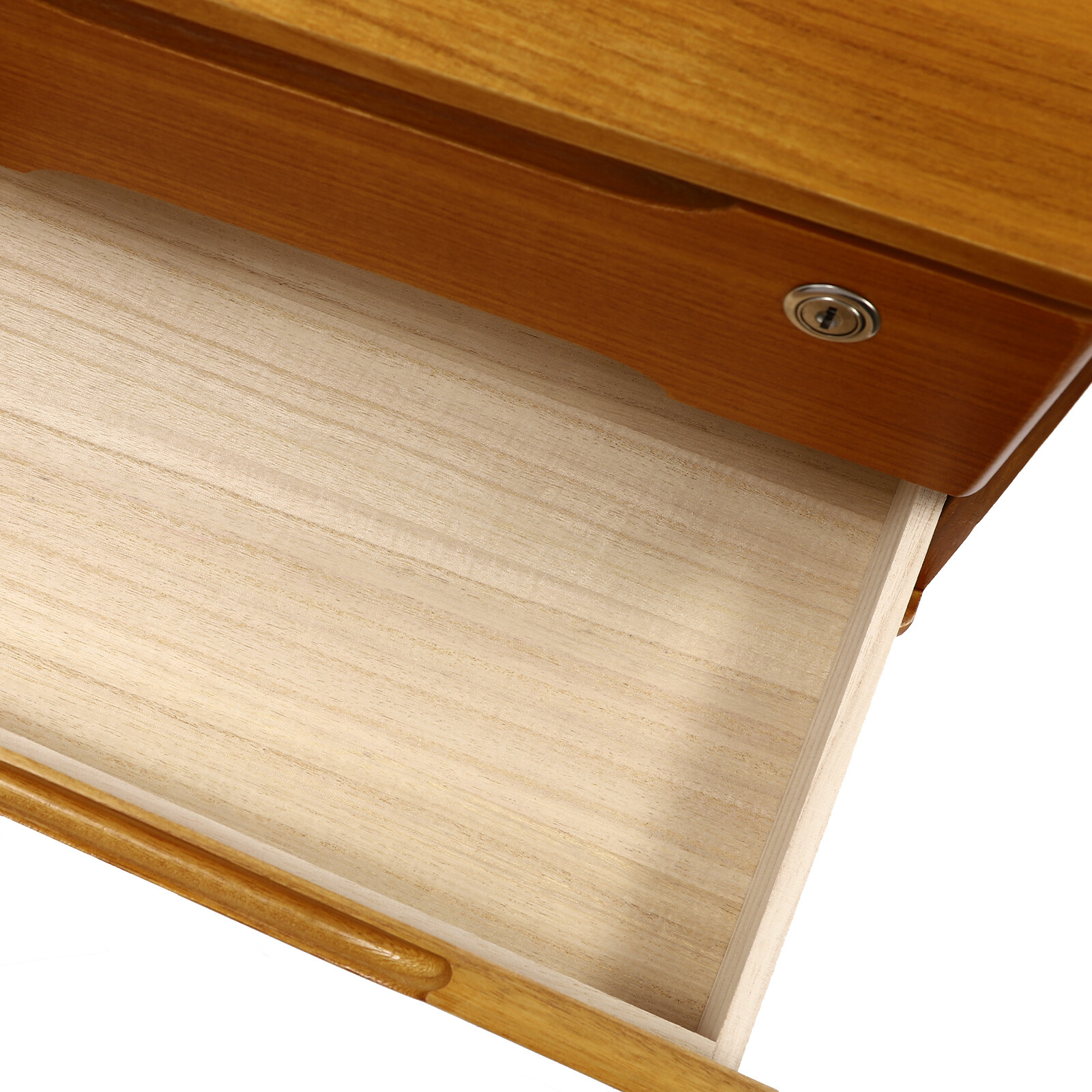 2 Tiers Wooden Tabletop Organizer Box Lockable Desktop Storage Cabinet w/Drawers