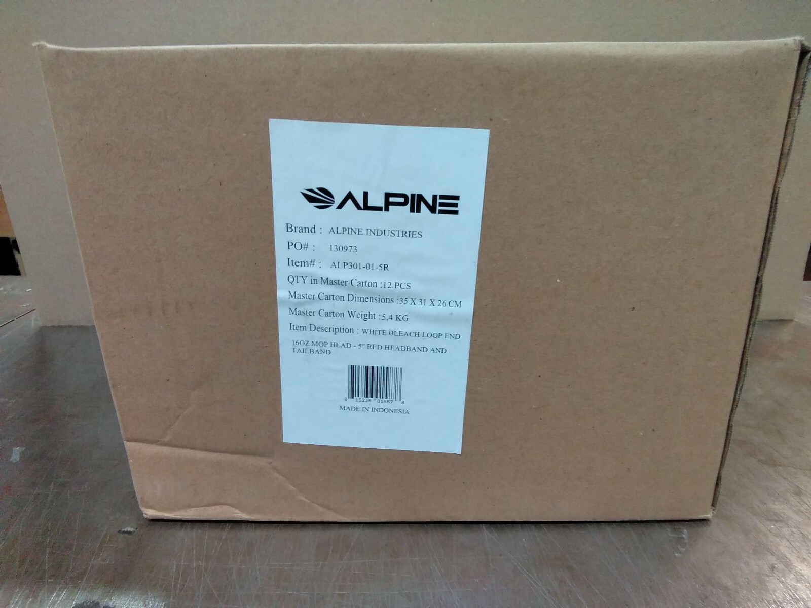 Alpine Industries Loop-End Cotton Mop Head 5” Red Headband & Tailband Case of 12