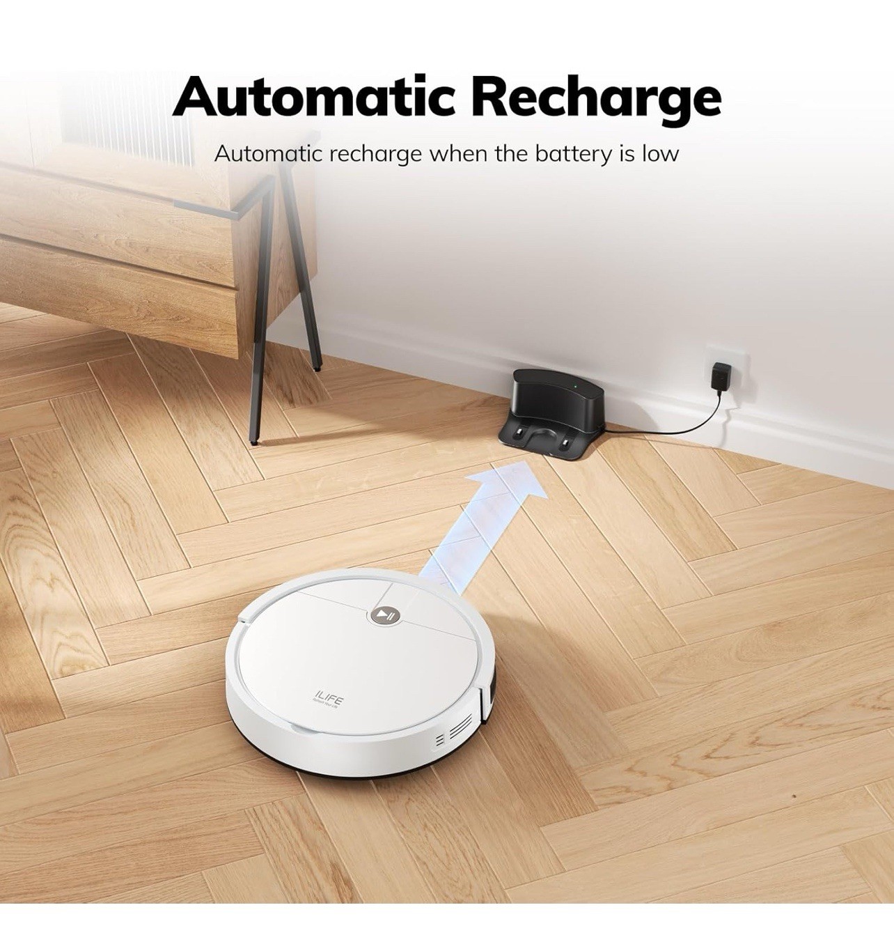 ILIFE V2 Robotic Vacuum Cleaner White Cordless 120min 0.3L Remote Charging Dock