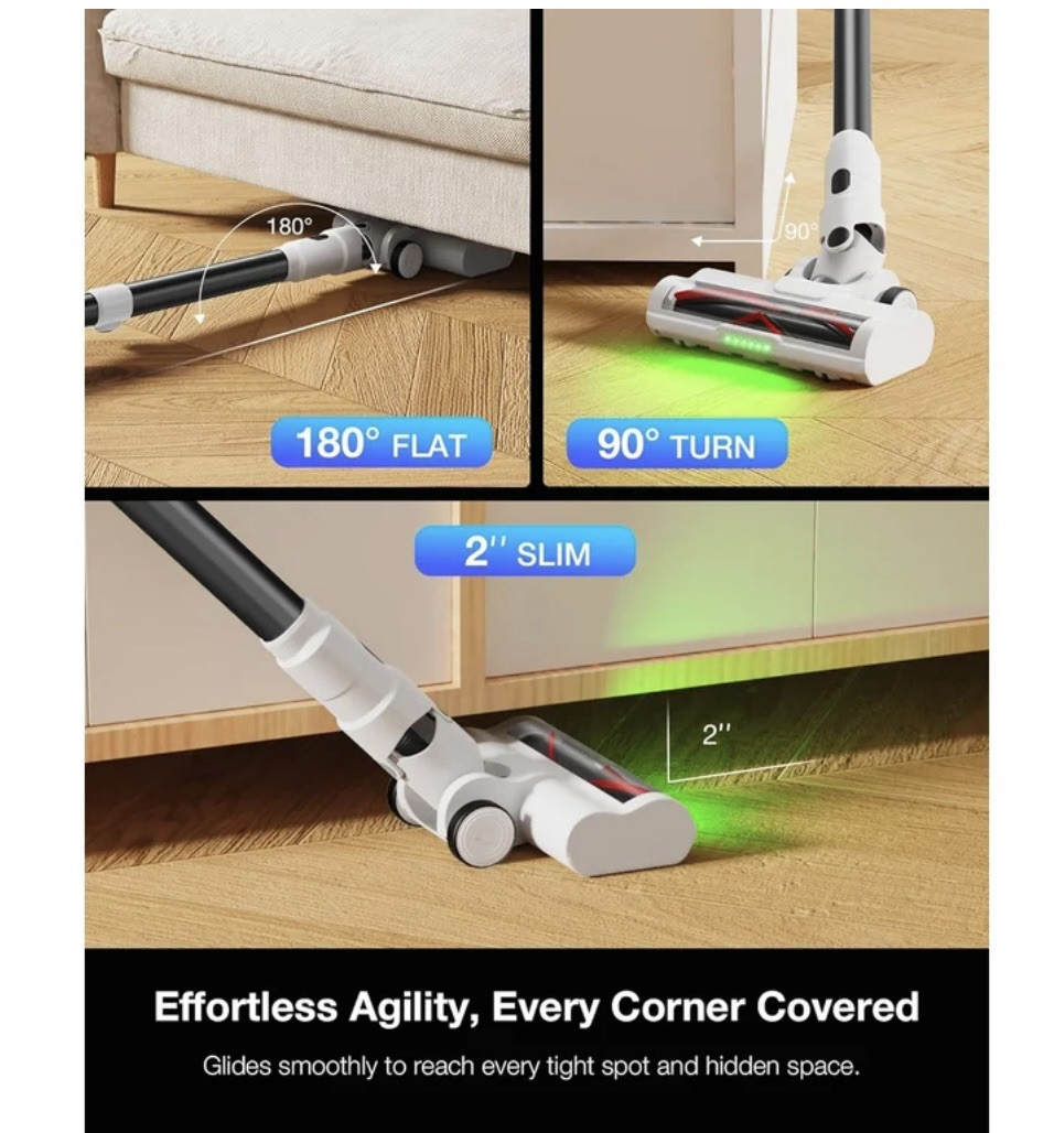 Moosoo Cordless Vacuum Cleaner, 55 mins max runtime, 23KPa Suction S5 Mate