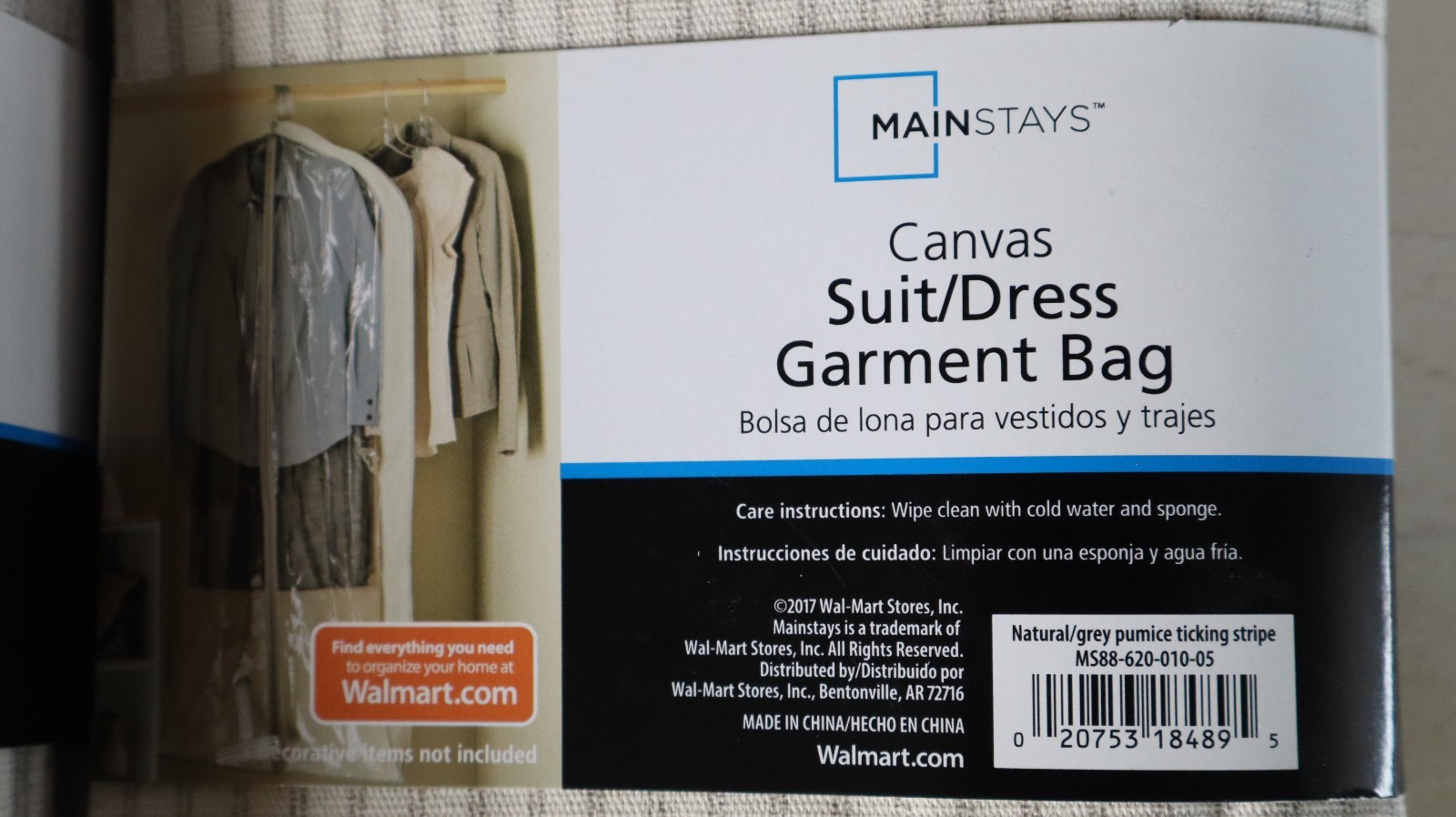 NEW 2 PACK MAINSTAYS CANVAS GARMENT BAG – 24 in. W x 5 in. D x 54 in. L m6