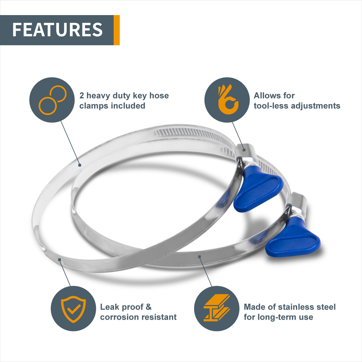 POWERTEC Dust Collection Hose 2-1/2″ x 10 ft. with Key Hose Clamps (70241)