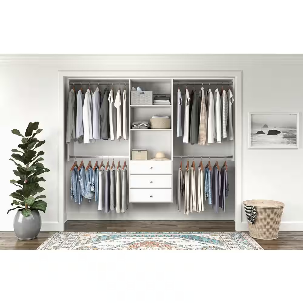 Premium 60 In. W – 96 In. W White Wood Closet System