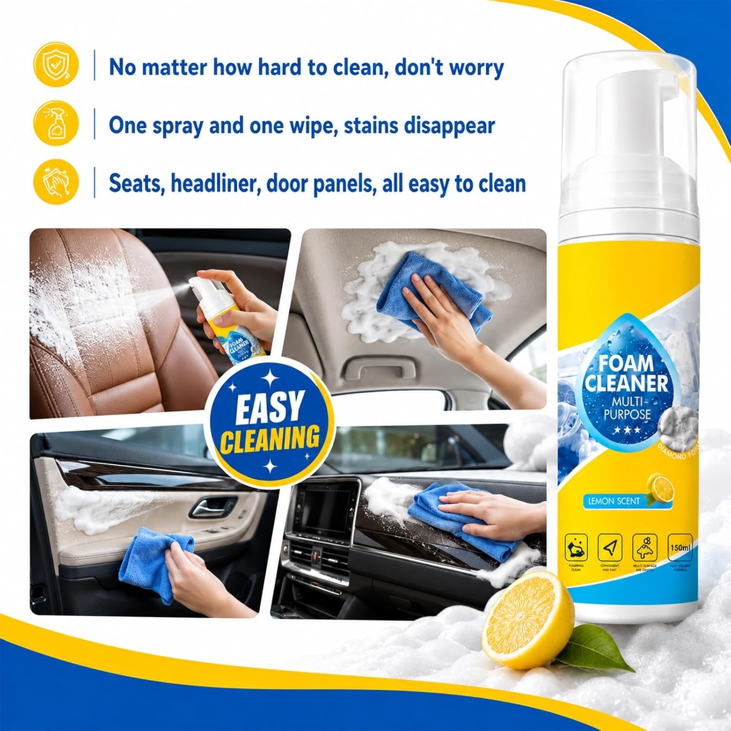 4-in-1 Multi-Enzyme Foam Cleaner, Deep Cleaning Spray for Car Kitchen Bathroom