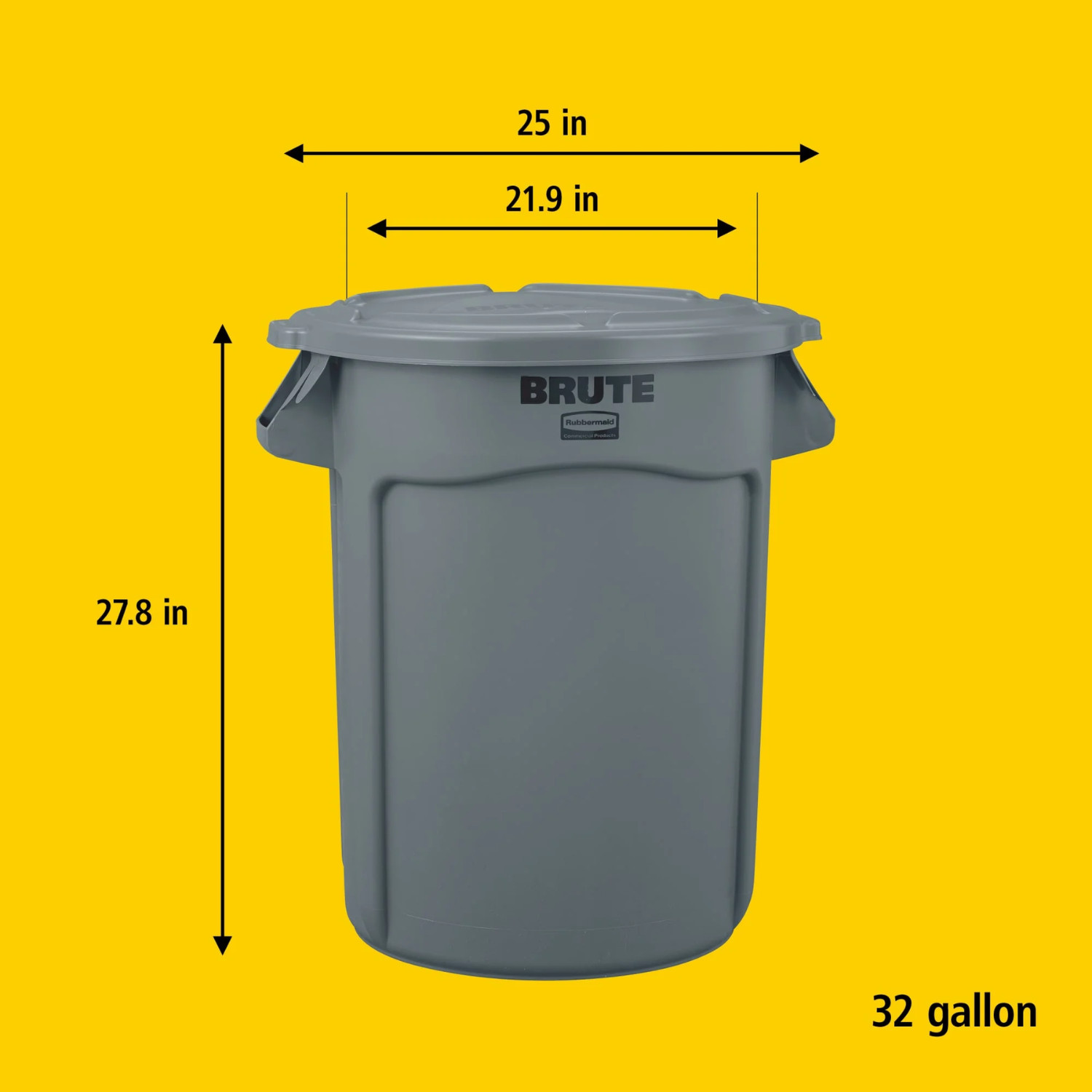 Rubbermaid Brute 32 Gallon Heavy-Duty Trash Can with Lid Grey Outdoor Indoor Bin