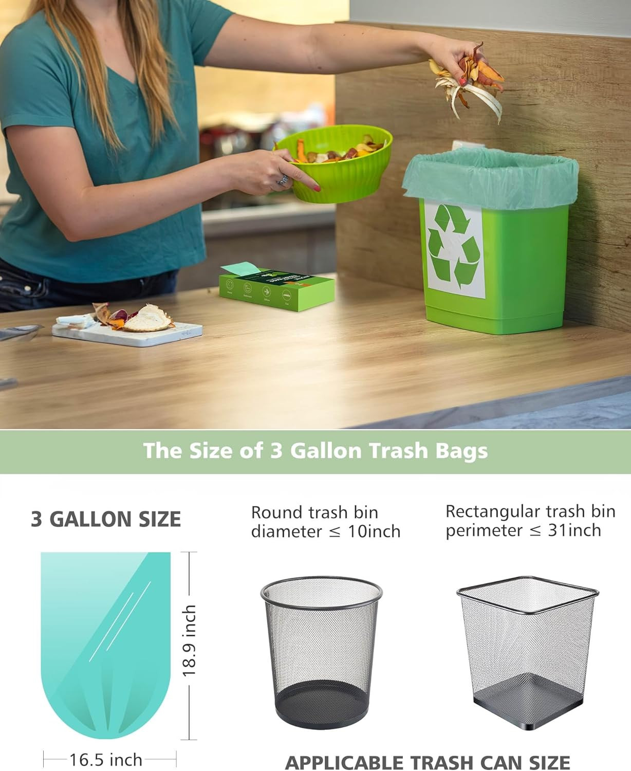 Compost Bags 3 Gallon 125 Packs, Compostable Trash Bags 3 Gallon, Small Biodegra
