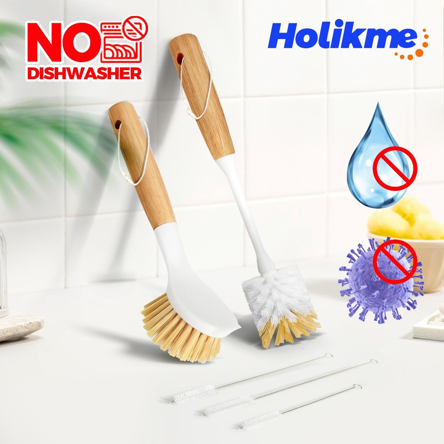 5 Pack Dish Brush Set with Bottle Brush, Straw Brush, Kitchen Brushes for Cleani