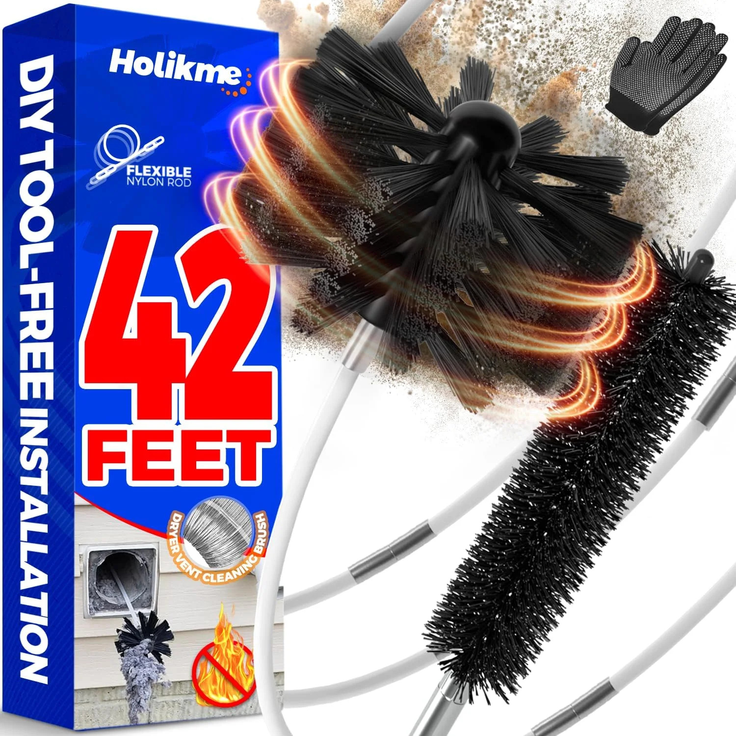 Dryer Vent Cleaner Kit – 42Ft Flexible Lint Brush for Deep Cleaning Drill Years
