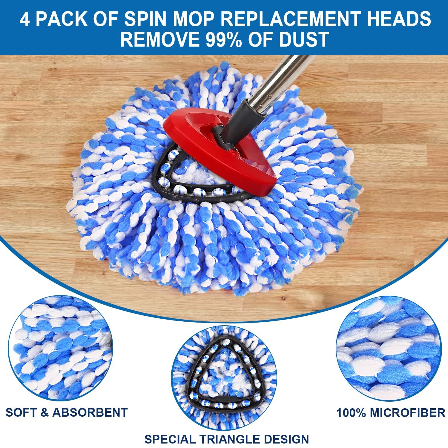 4 Pack Mop Replace Heads for O Cedar Rinse Clean 2 Tank System
