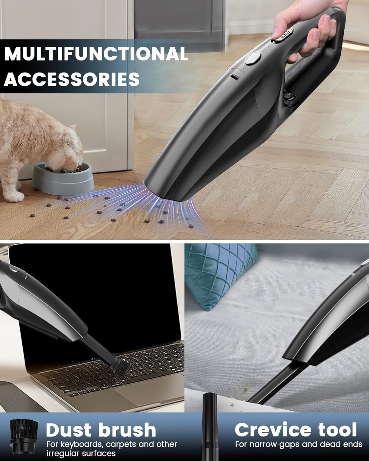 Handheld Vacuum Cordless, Car Vacuums Powerful with Rechargeable Battery, Portab