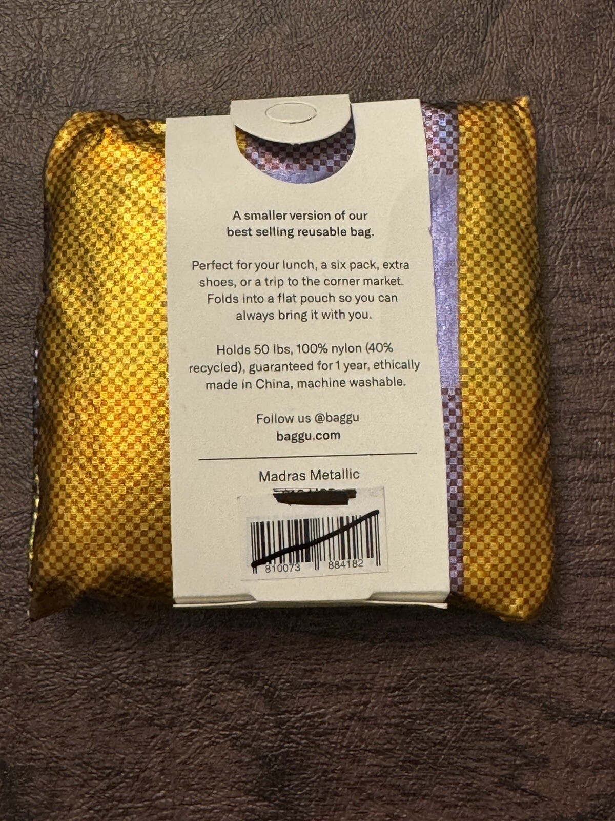 Set Of 2 BAGGU Baby Reusable Bag MADRAS METALLIC Plaid Purple Gold Tote NWT