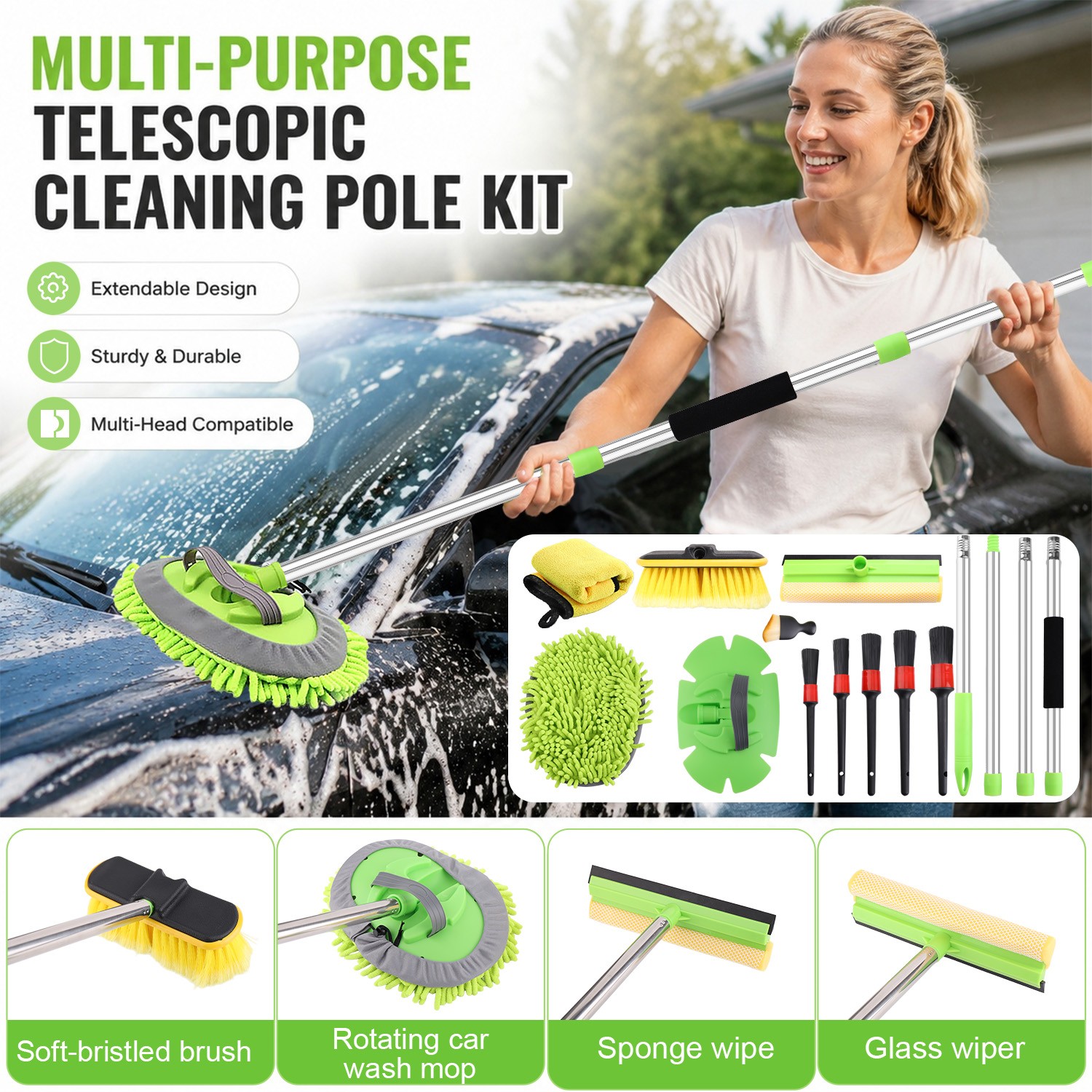 62″ Car Wash Brush with Long Handle, 12PCS for Car RV Truck Boat Wash