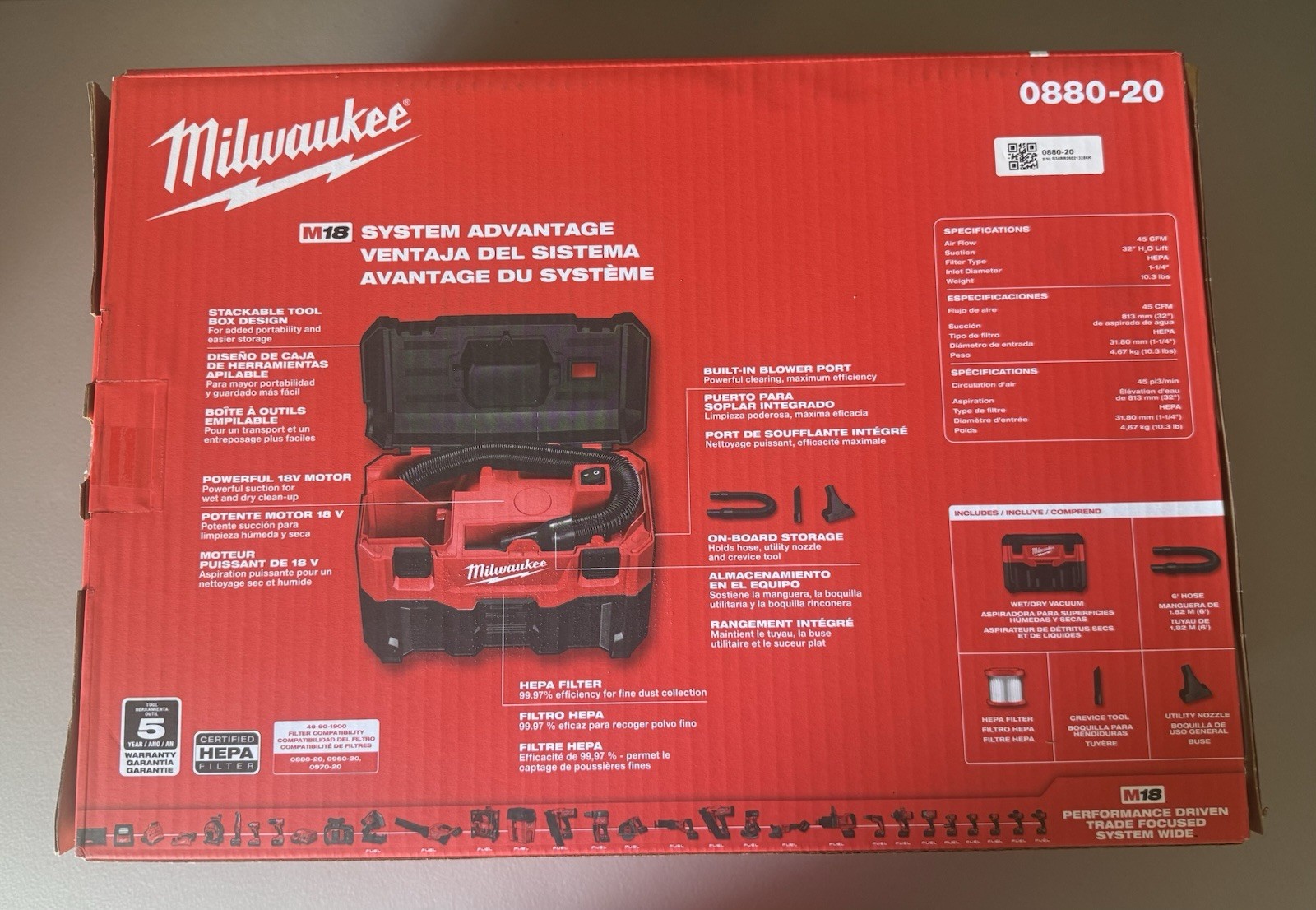 Milwaukee M18 18 Volt Cordless 2 gal Wet/Dry Vacuum 0880-20 Tool Only