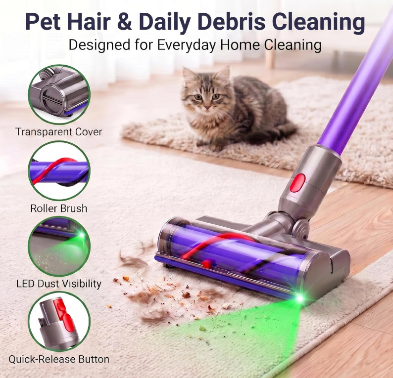 Direct Drive Brush Head for Dyson V7 V8 V10 V11 V15 Vacuum Cleaner Attachment