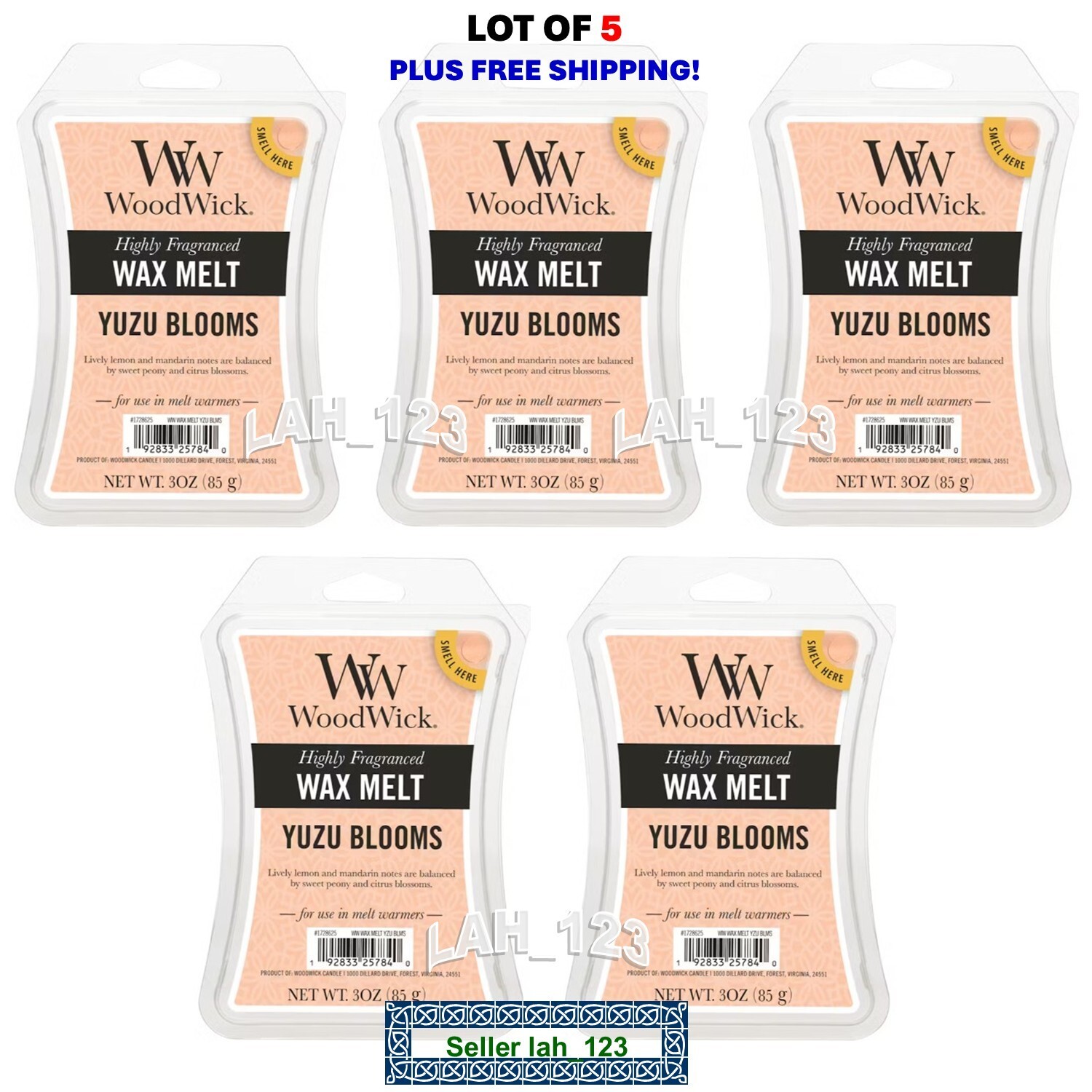 LOT/5 WOODWICK Wax Melt Packs 3oz each~YUZU BLOOMS~30 Melts Total~NEW+FRESH+SHIP