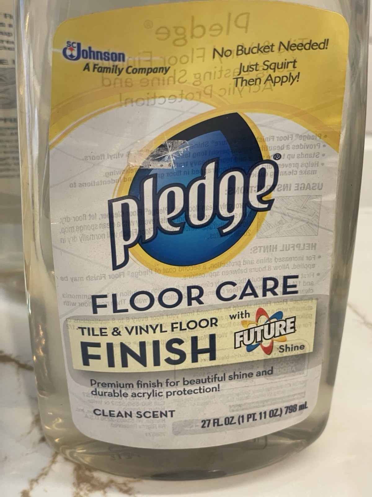 Pledge Floor Care Future Shine Tile Vinyl Floor Finish 27 fl oz Lot of 3 New